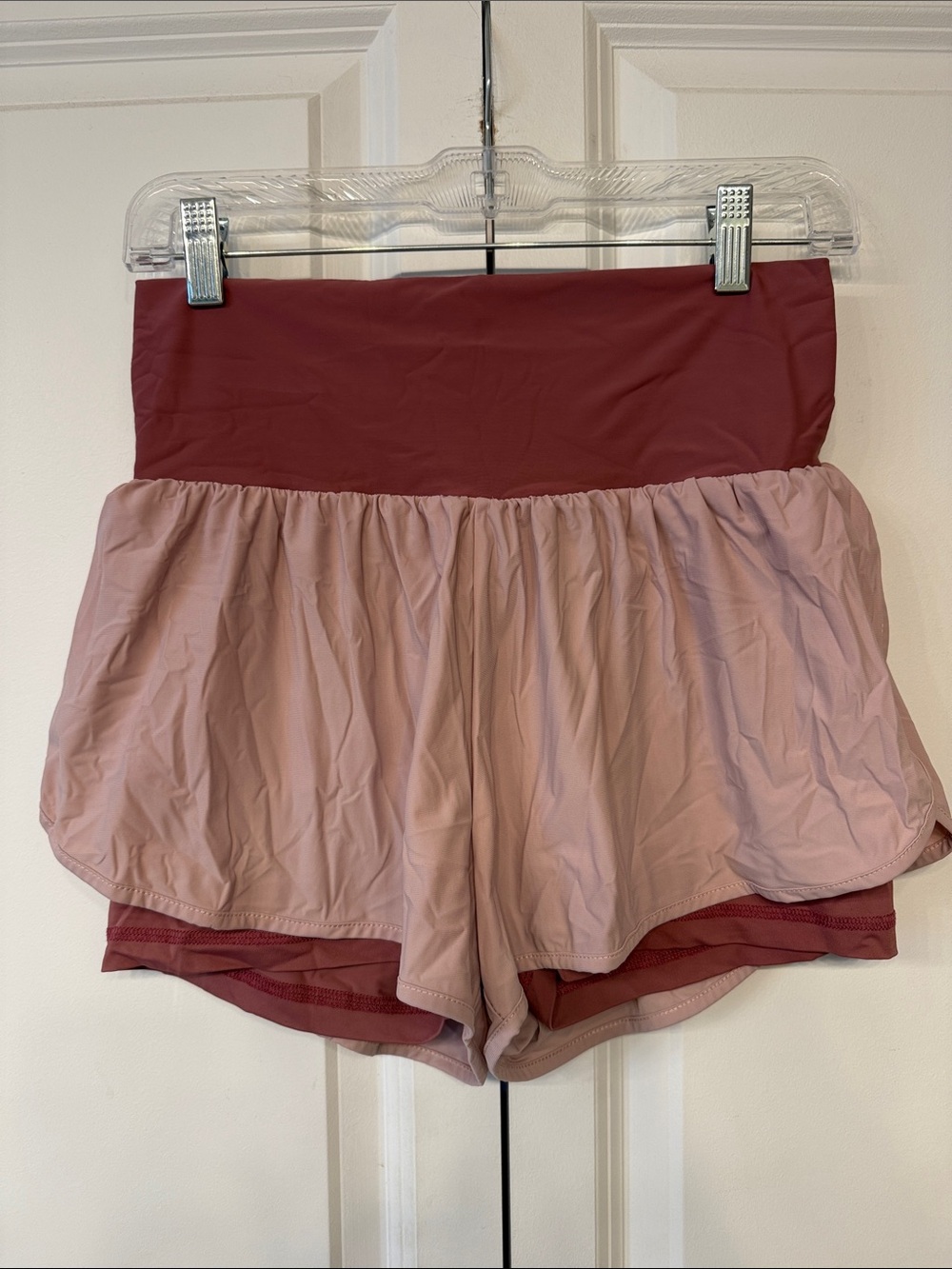 ZYIA Two-Tone High-Waist Athletic Shorts - Rose Blush & Dusty Rose